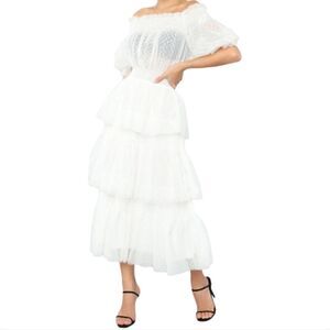 NWOT TULLE LAYERED SHEER POLKA-DOT OFF THE SHOULDER SZ.M